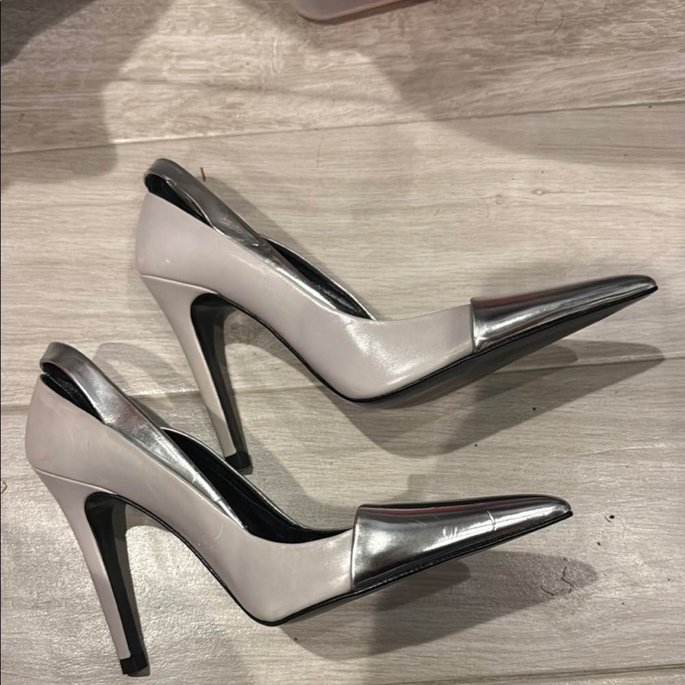 Zara Silver and White Metallic Heels